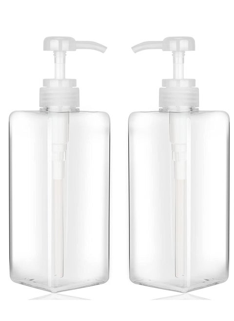Pump Bottle Dispenser Refillable Square Plastic Empty Lotion Soap for Essential Oil Shampoo Bathroom Kitchen Travel 650ml 2PCS