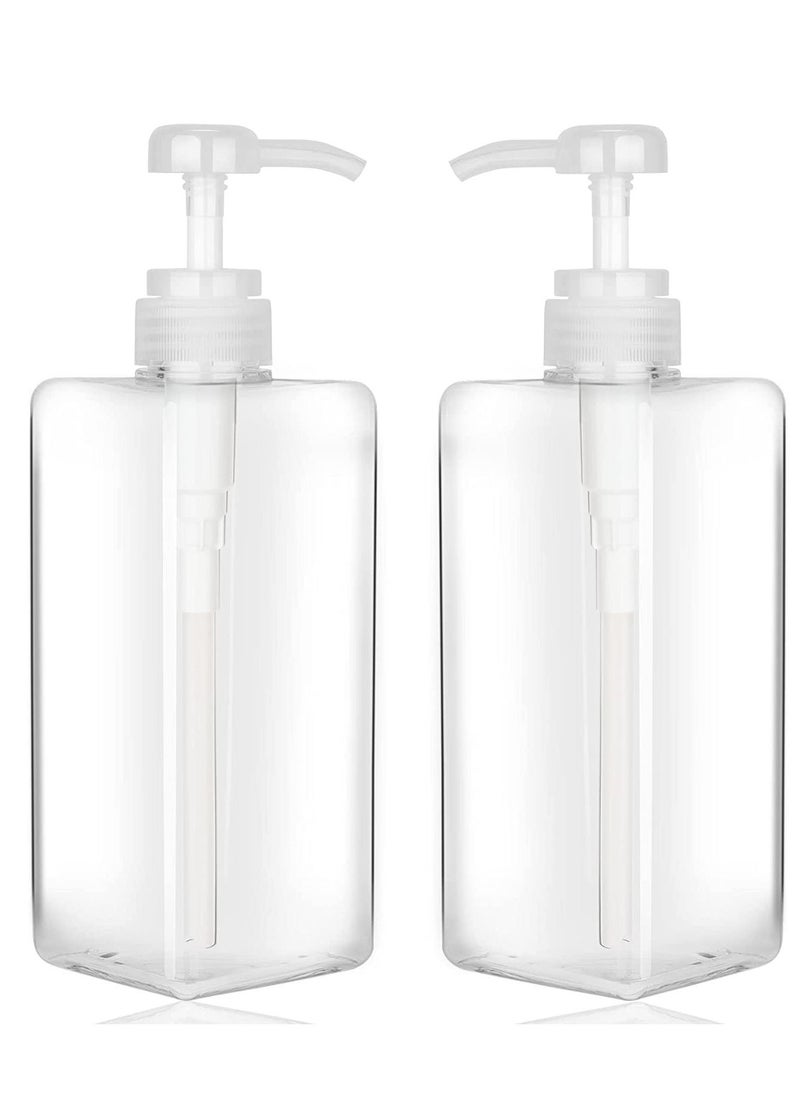 Pump Bottle Dispenser Refillable Square Plastic Empty Lotion Soap for Essential Oil Shampoo Bathroom Kitchen Travel 650ml 2PCS