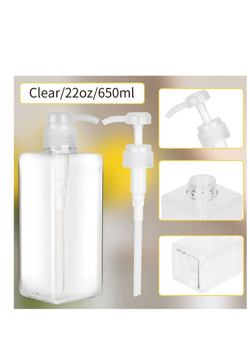 Pump Bottle Dispenser Refillable Square Plastic Empty Lotion Soap for Essential Oil Shampoo Bathroom Kitchen Travel 650ml 2PCS