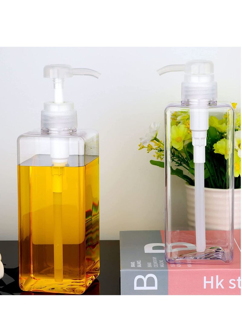 Pump Bottle Dispenser Refillable Square Plastic Empty Lotion Soap for Essential Oil Shampoo Bathroom Kitchen Travel 650ml 2PCS