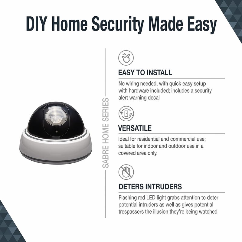 sabre Fake Dome Security Camera, Flashing Red Light For Nighttime Visibility, Realistic Design Deters Intruders, Battery Operated, No Wiring Required, Fake Dummy Camera, White - Image 3