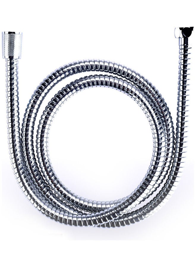 Stainless Steel Shower Hose, 2 Meters Long, With Metal Nut And Brass Insert And 1/2-Inch Standard Connector, Perfect For Shower Head, Chrome Plated, 1 Year Warranty Silver