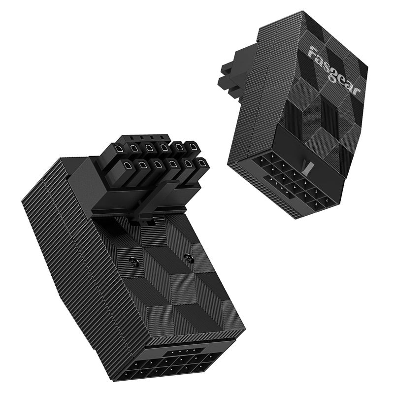 Fasgear محول Fasgear 12VHPWR بزاوية 90 درجة 16 دبوس PCI-e5.0 محول طاقة 600 واط 12+4 دبوس ذكر إلى أنثى متوافق مع بطاقة الرسوميات GeForce RTX 3090Ti 4070Ti 4080 4090 (النوع A) - Image 1