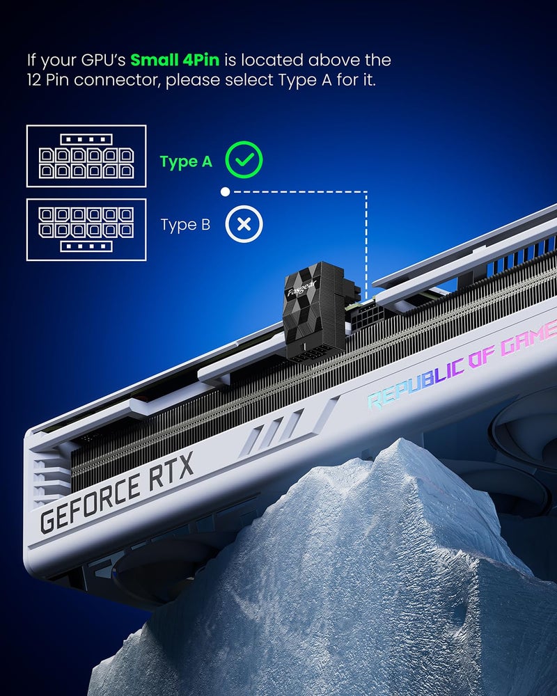 Fasgear محول Fasgear 12VHPWR بزاوية 90 درجة 16 دبوس PCI-e5.0 محول طاقة 600 واط 12+4 دبوس ذكر إلى أنثى متوافق مع بطاقة الرسوميات GeForce RTX 3090Ti 4070Ti 4080 4090 (النوع A) - Image 2