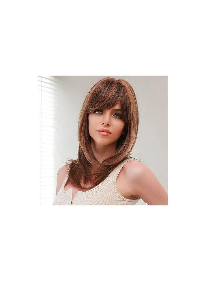 باروكة شعر صناعي قصير مستقيم باللون البني الشعر الحراري