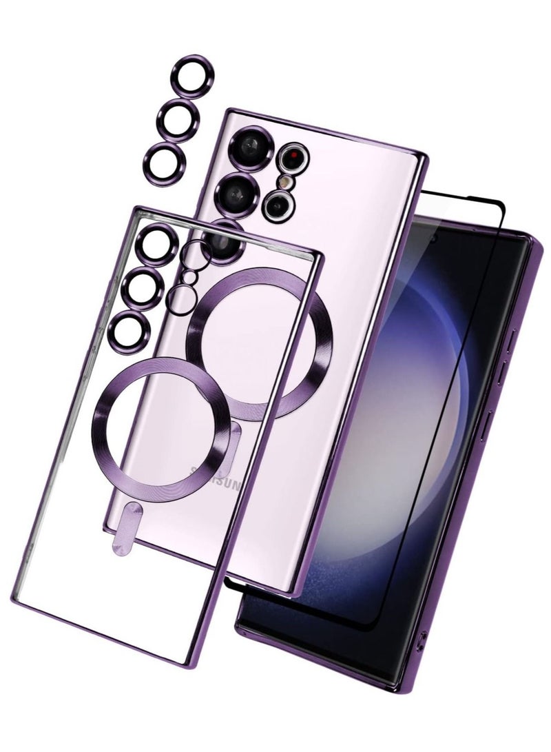 إيف متوافق مع Samsung Galaxy S23 Ultra Plating Magnetic Case مع حامي عدسة الكاميرا مغناطيسية ناعمة - Image 1