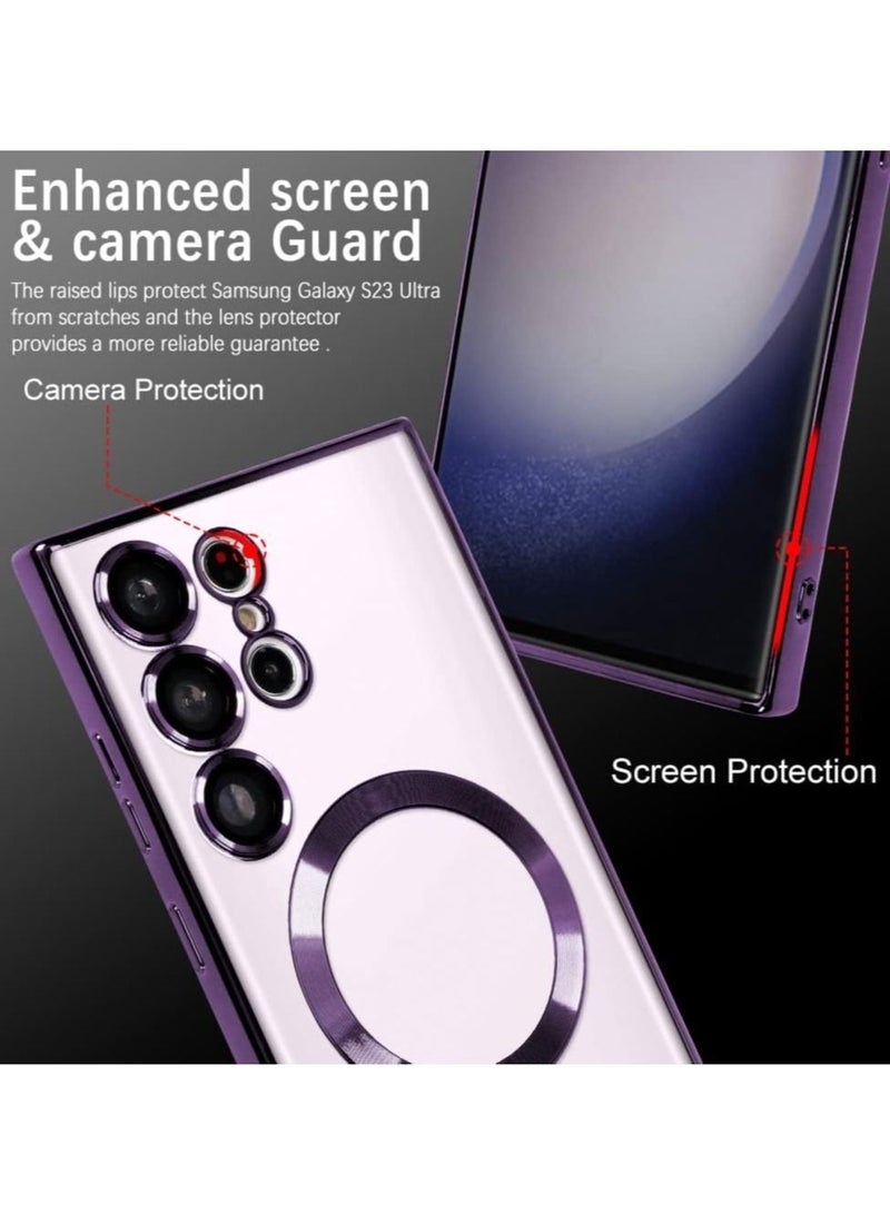 إيف متوافق مع Samsung Galaxy S23 Ultra Plating Magnetic Case مع حامي عدسة الكاميرا مغناطيسية ناعمة - Image 4