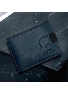 MARIO DRAFTS Men's Leather Bifold Wallet with Credit Card Slots, Navy  - Image 1