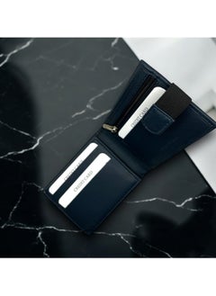 MARIO DRAFTS Men's Leather Bifold Wallet with Credit Card Slots, Navy  - Image 4