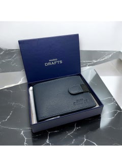 MARIO DRAFTS Men's Leather Bifold Wallet with Credit Card Slots, Navy  - Image 3
