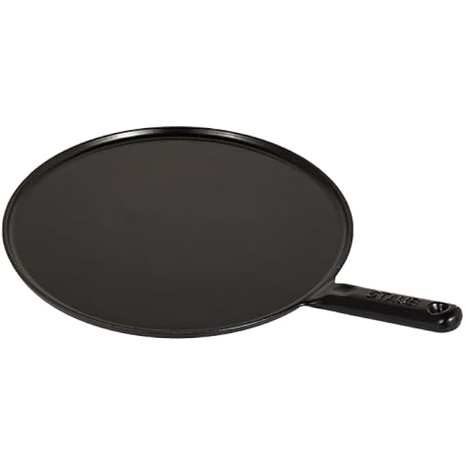 ستوب مقلاة بان كيك 30 سم من الحديد الزهر الأسود مع مينا أسود غير لامع من الداخل، طهي صحي قليل الدسم، مناسبة لجميع أنواع المواقد، بما في ذلك الحث الحراري، آمنة للاستخدام على درجة حرارة 240 درجة مئوية، آمنة للشواء، بما في ذلك موزع التقليب - Image 1