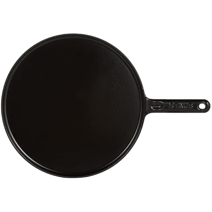 ستوب مقلاة بان كيك 30 سم من الحديد الزهر الأسود مع مينا أسود غير لامع من الداخل، طهي صحي قليل الدسم، مناسبة لجميع أنواع المواقد، بما في ذلك الحث الحراري، آمنة للاستخدام على درجة حرارة 240 درجة مئوية، آمنة للشواء، بما في ذلك موزع التقليب - Image 3