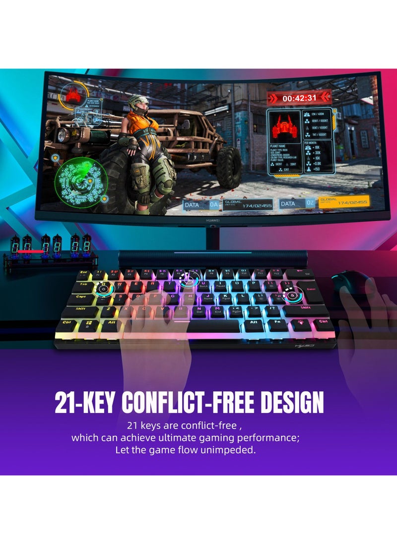 Beauenty - 60% Wired Gaming Mechanical Keyboard, Pudding Keycaps with Translucent Layer,RGB Ultra-Compact Mini Keyboard, Waterproof Small 61 Keys Keyboard for Office/Gaming Win/Mac/Linux OS Black - Image 1