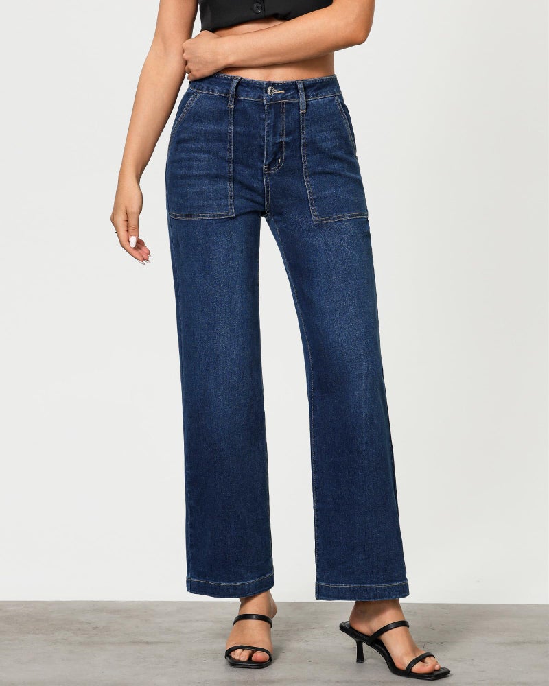 GRAPENT High Waist Loose Jeans for Women Baggy Jeans for Women Dark Blue Size Large US 12 to 14 - Image 2