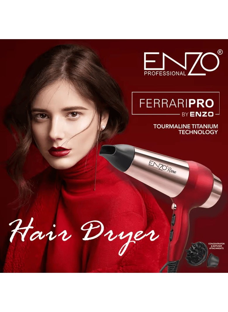 ENZO Professional - EN-8227 Professional 18000 RPM Salon Dryer with Ionic Technology, Multiple Heat & Speed Settings, and Long-Life AC Motor-Intl Version - Image 1