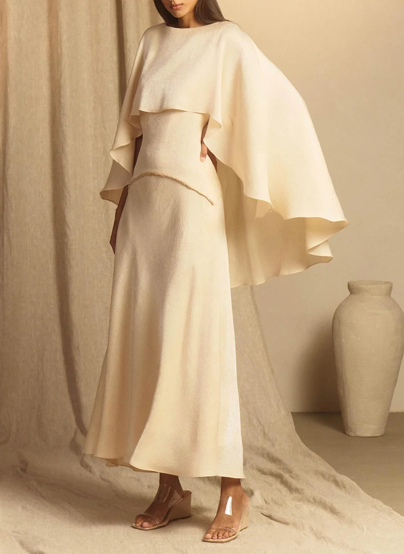 Lichi  Textured maxi dress with a cape and rhinestone decor for Women | Best Price UAE