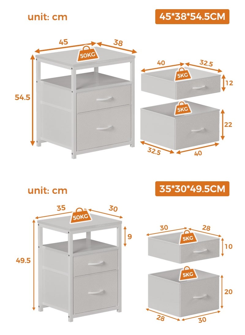 Stubborn Bedside Table, Nightstand with 2 Fabric Drawers, and 1 Open Shelf, Wooden Top and Metal Frame, Side Table for Living Room and Bedroom, 3 Tier Bedside Nightstand - Image 2