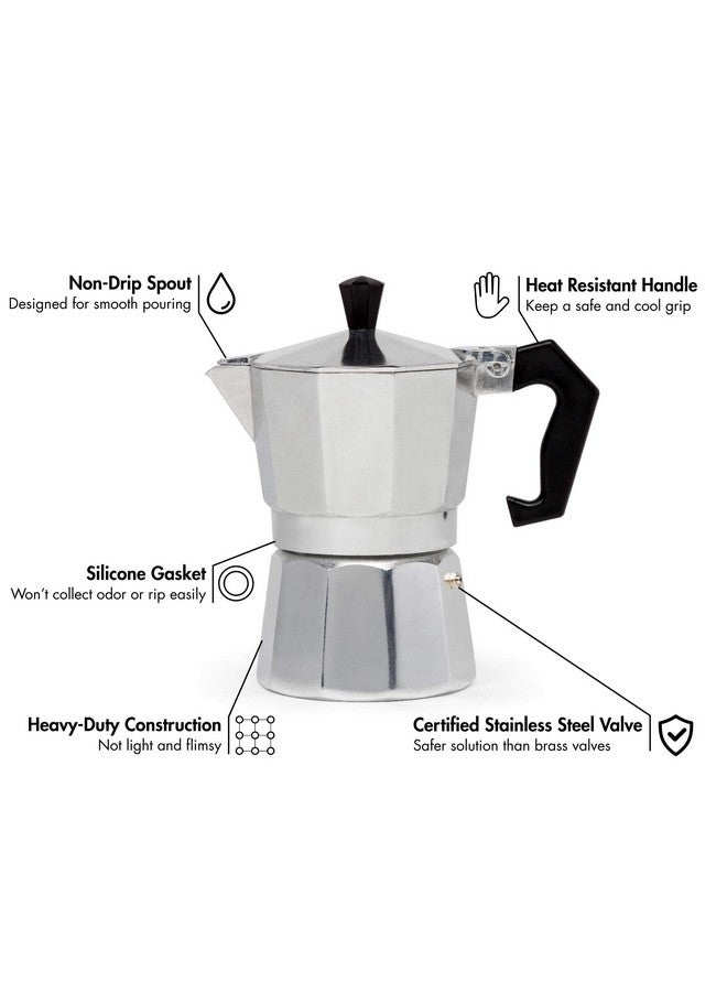 Primula Classic Stovetop Espresso and Coffee Maker, Moka Pot for Italian and Cuban Café Brewing, Greca Coffee Maker, Cafeteras, 3 Espresso Cups, Silver - Image 1