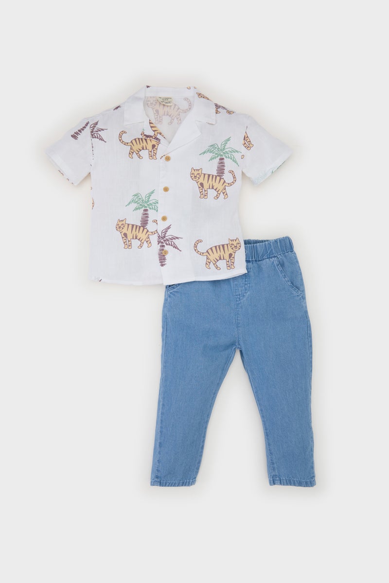 DeFacto Baby Boy Patterned Flam Poplin Shirt Jeans 2 Piece Set  - Image 1