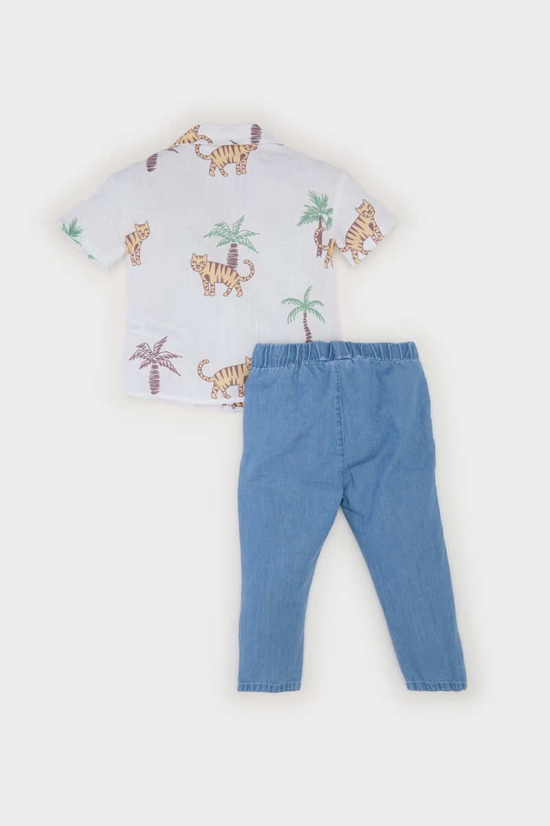 DeFacto Baby Boy Patterned Flam Poplin Shirt Jeans 2 Piece Set  - Image 3