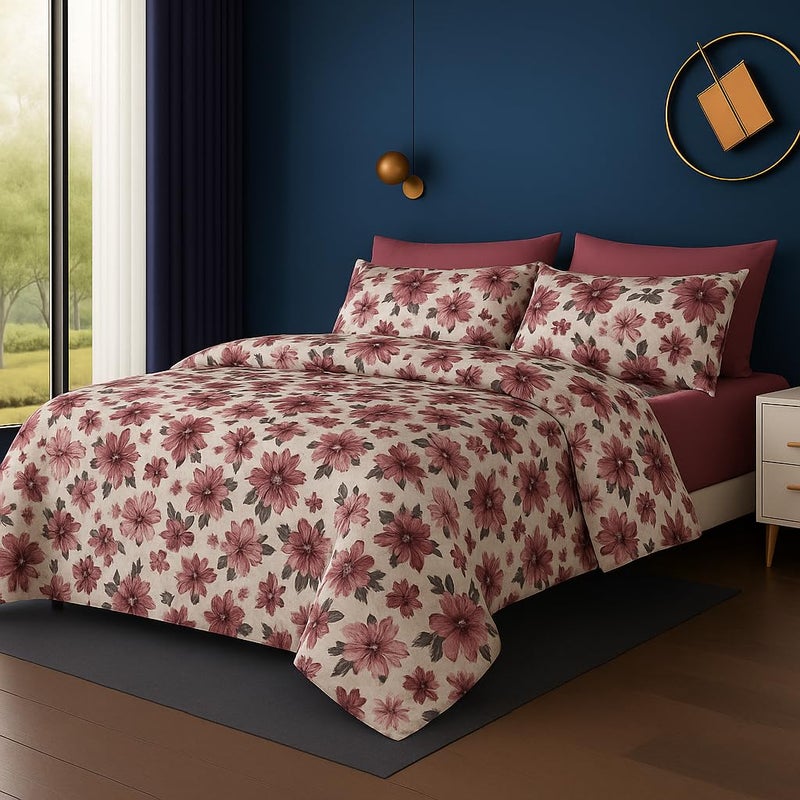 Amali  6 Pieces Bedsheet Set King Size (200 x 200+35cm) Polycotton Including 1 Duvet Cover 1 Fitted Sheet 2 Oxford & 2 Standard Pillowcases Durable & Long Lasting Quality - Image 1