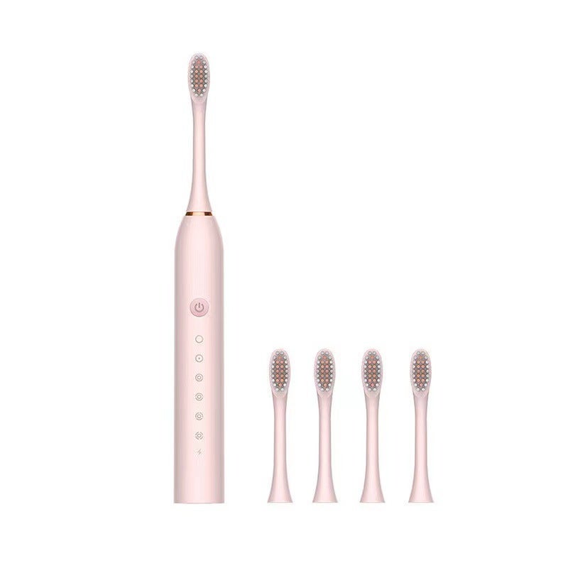 Generic Electric Toothbrush USB Rechargeable Waterproof Smart Couple Pink four brush head 