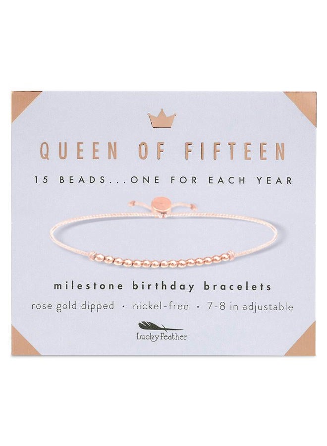Lucky Feather 15 year old girl gifts | Milestone 15th birthday Bracelet 14K Gold, Rose Gold, or Silver Dipped Beads | Trendy gifts for 15 year old girl | quinceañera 15th birthday gifts for teen girls - Image 1