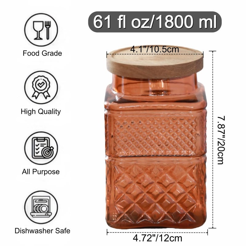 ANSQU Square Glass Canister, 61oz Candy Jar with Lid, Glass Food Storage Containers for Ground Coffee, Tea, Sugar, Decorative Mason Jar Cookie Jars (Amber) - Image 3