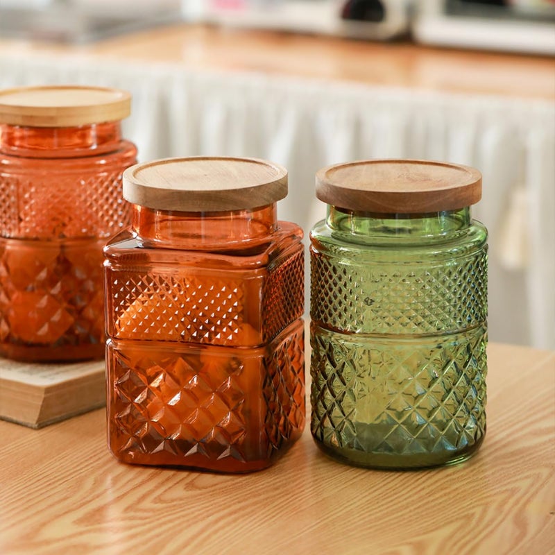 ANSQU Square Glass Canister, 61oz Candy Jar with Lid, Glass Food Storage Containers for Ground Coffee, Tea, Sugar, Decorative Mason Jar Cookie Jars (Amber) - Image 2
