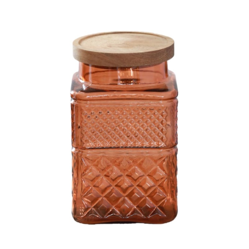 ANSQU Square Glass Canister, 61oz Candy Jar with Lid, Glass Food Storage Containers for Ground Coffee, Tea, Sugar, Decorative Mason Jar Cookie Jars (Amber) - Image 1