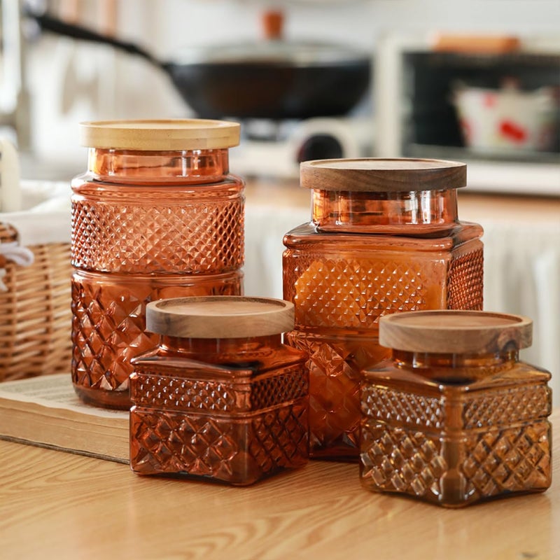 ANSQU Square Glass Canister, 61oz Candy Jar with Lid, Glass Food Storage Containers for Ground Coffee, Tea, Sugar, Decorative Mason Jar Cookie Jars (Amber) - Image 5