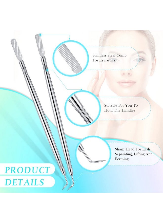 Chumia - 2 Pieces Eyelash Lift Perm Tool Lash Separator Tint Tool Stainless Steel Metal Lash Lift Rods Tool For Eyelash Eyebrow Perming Tinting Curling Extensions Supplies (Silverbrush) - Image 1