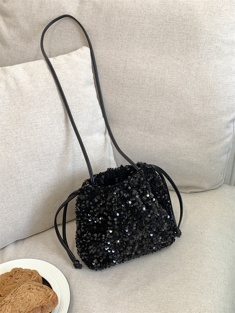 High-End Portable Bucket Bag for Women – Small Drawstring Sequin Shoulder Messenger Bag - Image 2