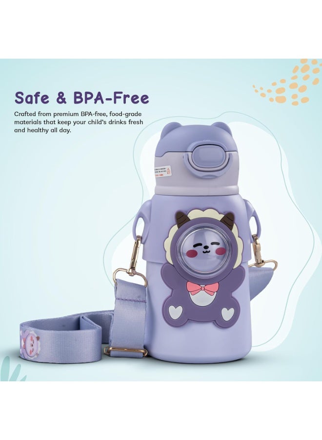 Twisoo Stainless Steel Kids Water Bottle – Leak Proof & Vacuum Insulated with Straw (520ml, Purple) - Image 5