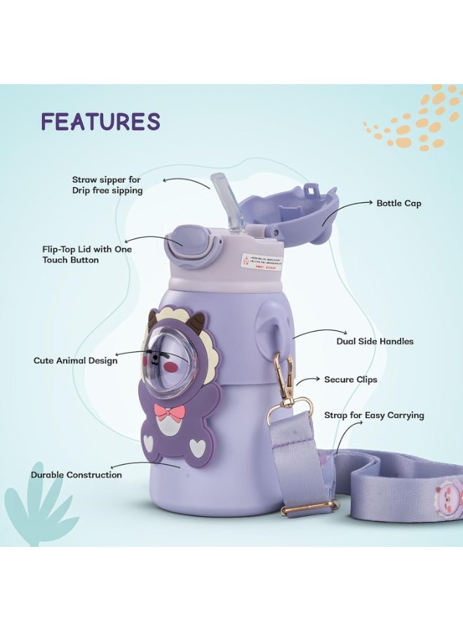 Twisoo Stainless Steel Kids Water Bottle – Leak Proof & Vacuum Insulated with Straw (520ml, Purple) - Image 4