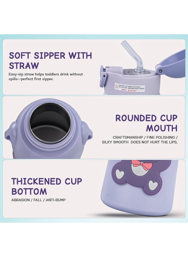 Twisoo Stainless Steel Kids Water Bottle – Leak Proof & Vacuum Insulated with Straw (520ml, Purple) - Image 2