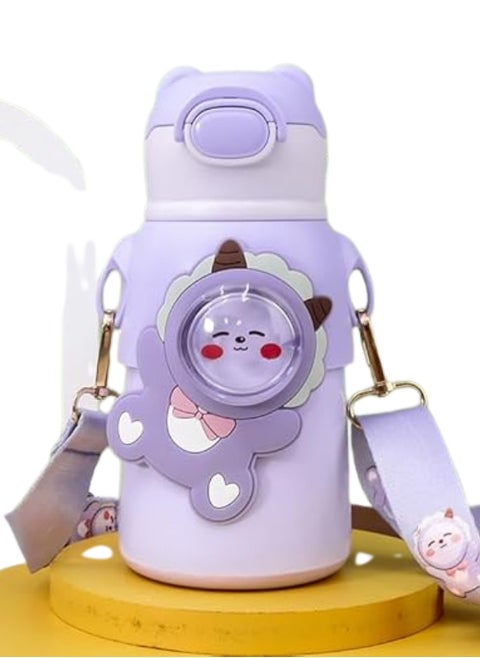 Twisoo Stainless Steel Kids Water Bottle – Leak Proof & Vacuum Insulated with Straw (520ml, Purple)
