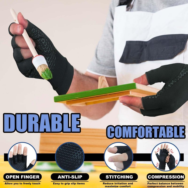 Gorbgle 2 Pairs Copper Arthritis Gloves for Carpal Tunnel Pain Relief, Compression Gloves to Alleviate Hand Pain, Swelling, Fingerless Computer Typing Gloves for Rheumatoid, Tendonitis Women & Men (Medium) - Image 4