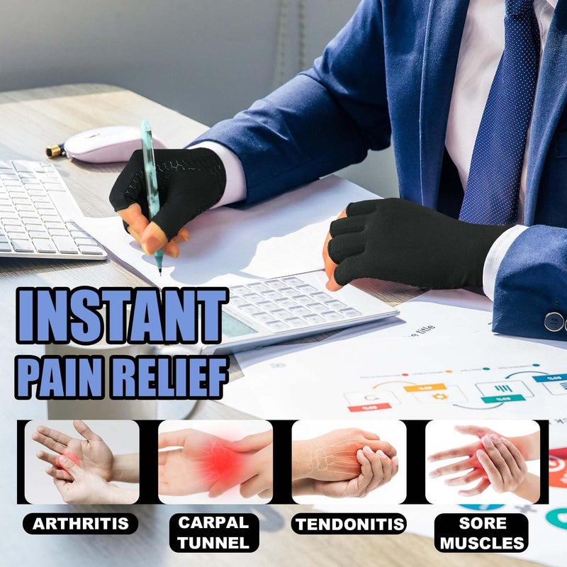 Gorbgle 2 Pairs Copper Arthritis Gloves for Carpal Tunnel Pain Relief, Compression Gloves to Alleviate Hand Pain, Swelling, Fingerless Computer Typing Gloves for Rheumatoid, Tendonitis Women & Men (Medium) - Image 3