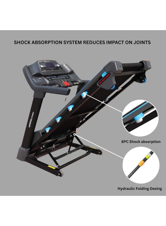 مارشال فيتنس LM-LF-1834 شاشة LCD 0-20٪ انحدار كهربائي منخفض الضوضاء 8 حصان محرك DC قابل للطي مع انحدار تلقائي للآيباد / حامل الهاتف وامتصاص الصدمات للاستخدام المنزلي - Image 5