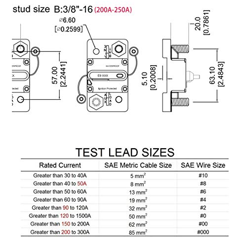 T Tocas Hi-Amp E9 200 Amp Circuit Breaker for Automotive ATV Vehicles Stereo Audio with Manual Reset 12V- 48V,IP67 Waterproof, UL Certified,200A Switchable 3/8" Studs - Image 4