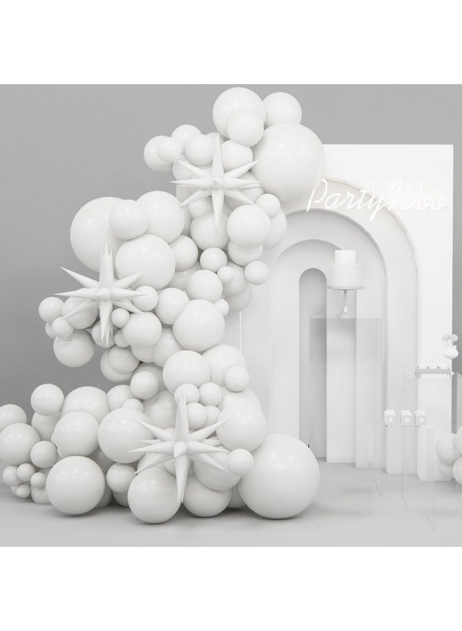 PartyWoo White Balloons 110 pcs Different Sizes 18 12 10 5 Inch Pack 22 Inch White Starburst Spike Star Foil Mylar Balloon Arch Kit Garland for Baby Shower Birthday Party Decorations White-Y13 - Image 1