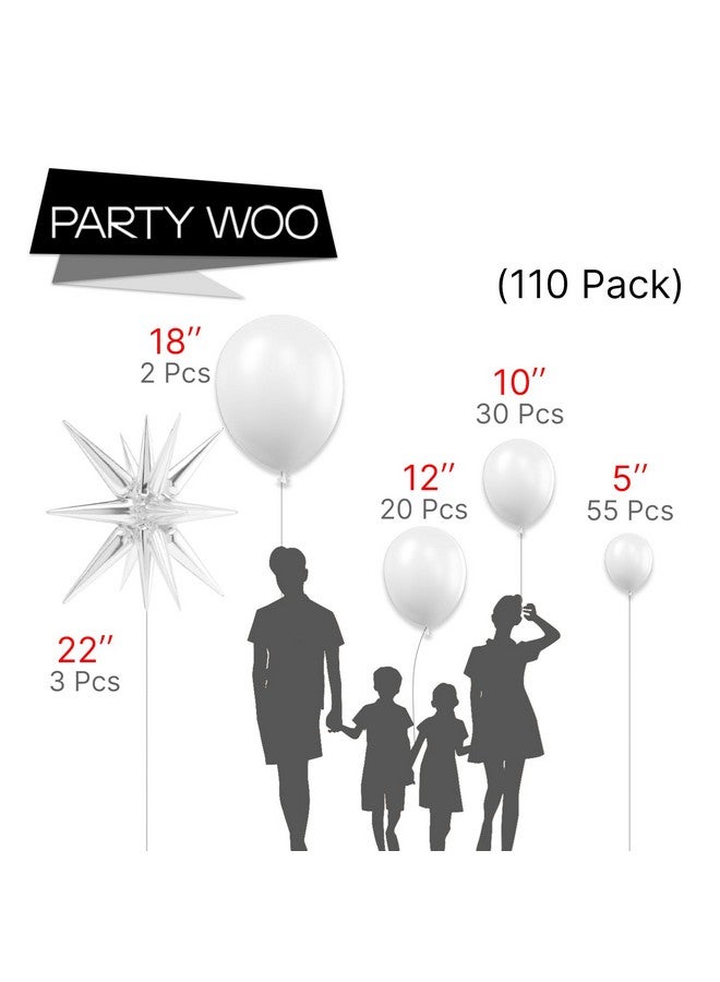 PartyWoo White Balloons 110 pcs Different Sizes 18 12 10 5 Inch Pack 22 Inch White Starburst Spike Star Foil Mylar Balloon Arch Kit Garland for Baby Shower Birthday Party Decorations White-Y13 - Image 2