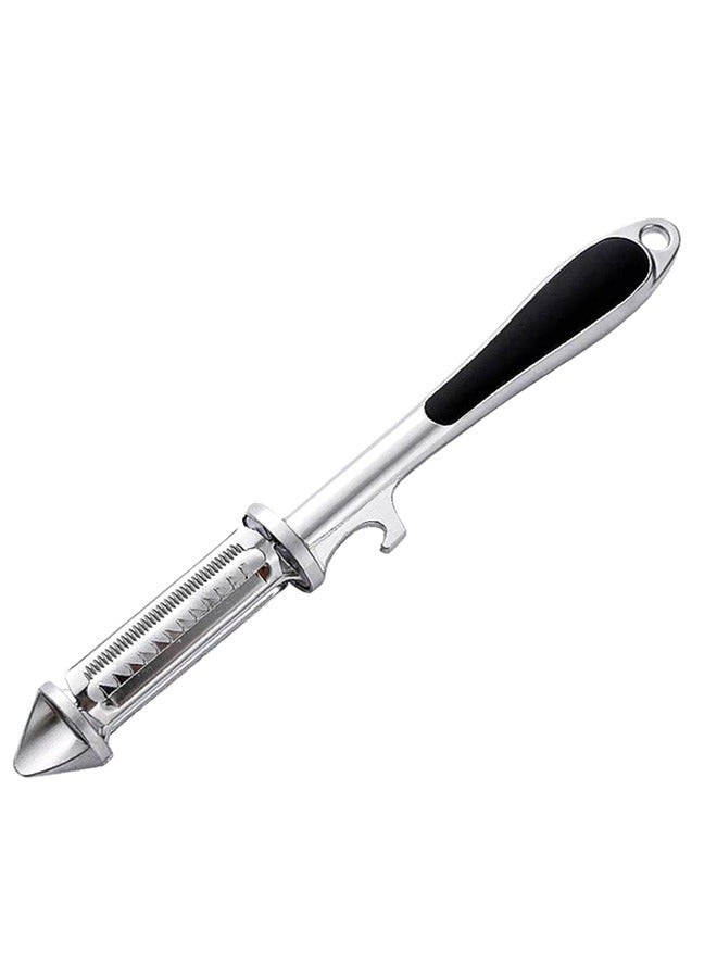 5 In 1 Peeling Knife, Silver Alloy Multi-function Peeler for Paring, Planing Silk, Beer Bottle Opener, Opening Hole and Hanging - Image 1