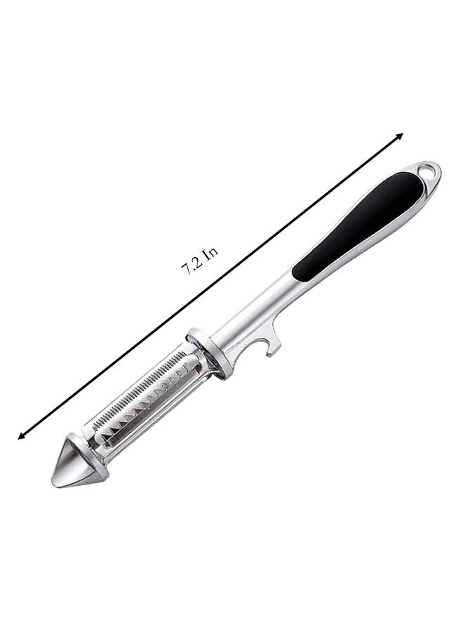 5 In 1 Peeling Knife, Silver Alloy Multi-function Peeler for Paring, Planing Silk, Beer Bottle Opener, Opening Hole and Hanging - Image 2