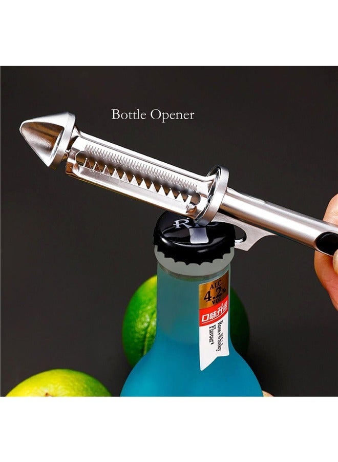 5 In 1 Peeling Knife, Silver Alloy Multi-function Peeler for Paring, Planing Silk, Beer Bottle Opener, Opening Hole and Hanging - Image 4