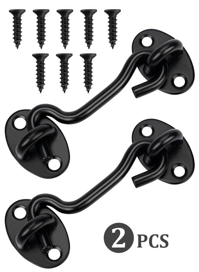 2 Pack 4 Inch Heavy Duty Stainless Steel Hook and Eye Latch, Privacy Barn Door Gate Lock, Multi-use Latch for Barn Door, Gate, Shutters, Window, Slide Shed, Cabinet and Bathroom, Black - Image 1