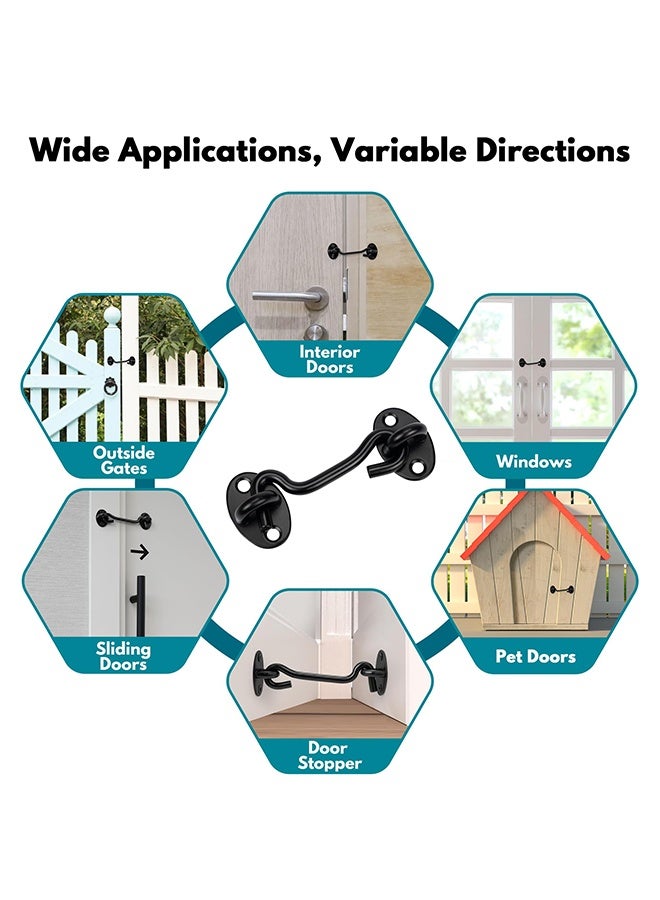 2 Pack 4 Inch Heavy Duty Stainless Steel Hook and Eye Latch, Privacy Barn Door Gate Lock, Multi-use Latch for Barn Door, Gate, Shutters, Window, Slide Shed, Cabinet and Bathroom, Black - Image 5