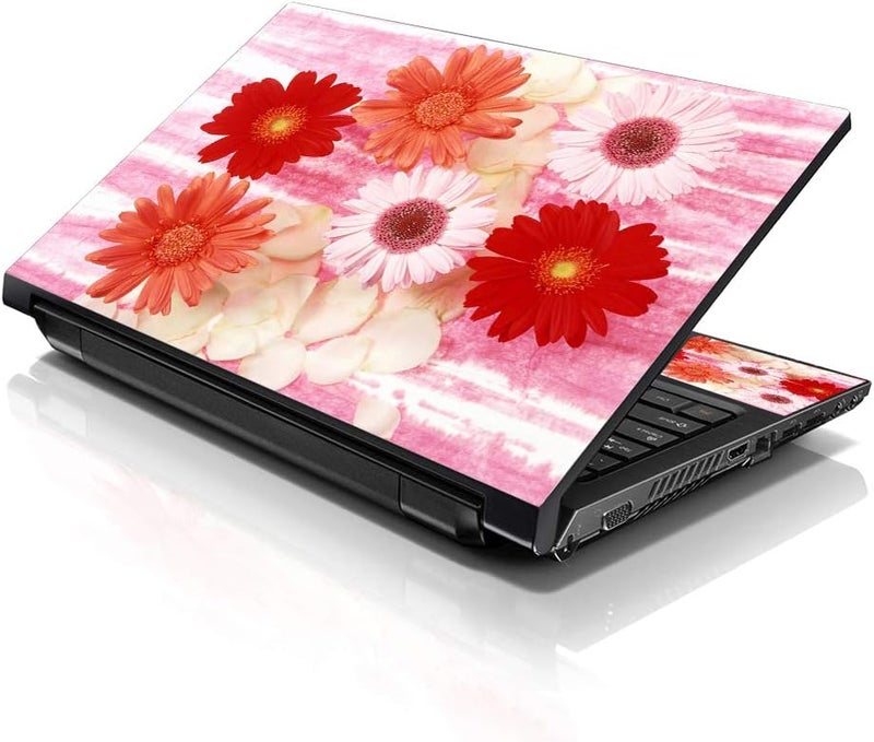 Lss Laptop 15 15.6 Skin Cover with Colorful Red Daisy Floral Pattern for HP Dell Lenovo Apple Asus Acer Compaq - Fits 13.3" 14" 15.6" 16" (2 Wrist Pads Free) - Image 1