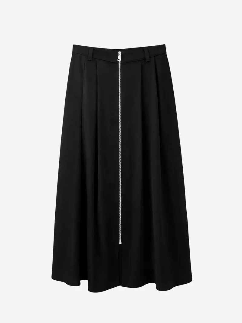 ميكسراي MIXRAY High Waist A-Line Midi Skirt with Zipper